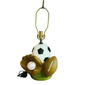 RARE Soccer Football Baseball Glove‎ Desktop/Dresser Sports Lamp**WORKS**VINTAGE
